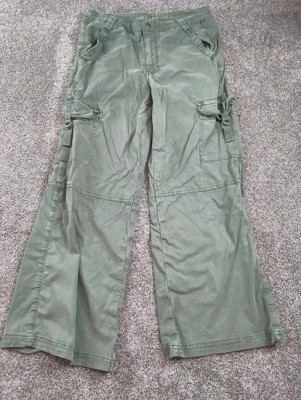 American Eagle Pants Womens 6 SHORT Green Cargo Baggy Super High Rise Wide Leg
